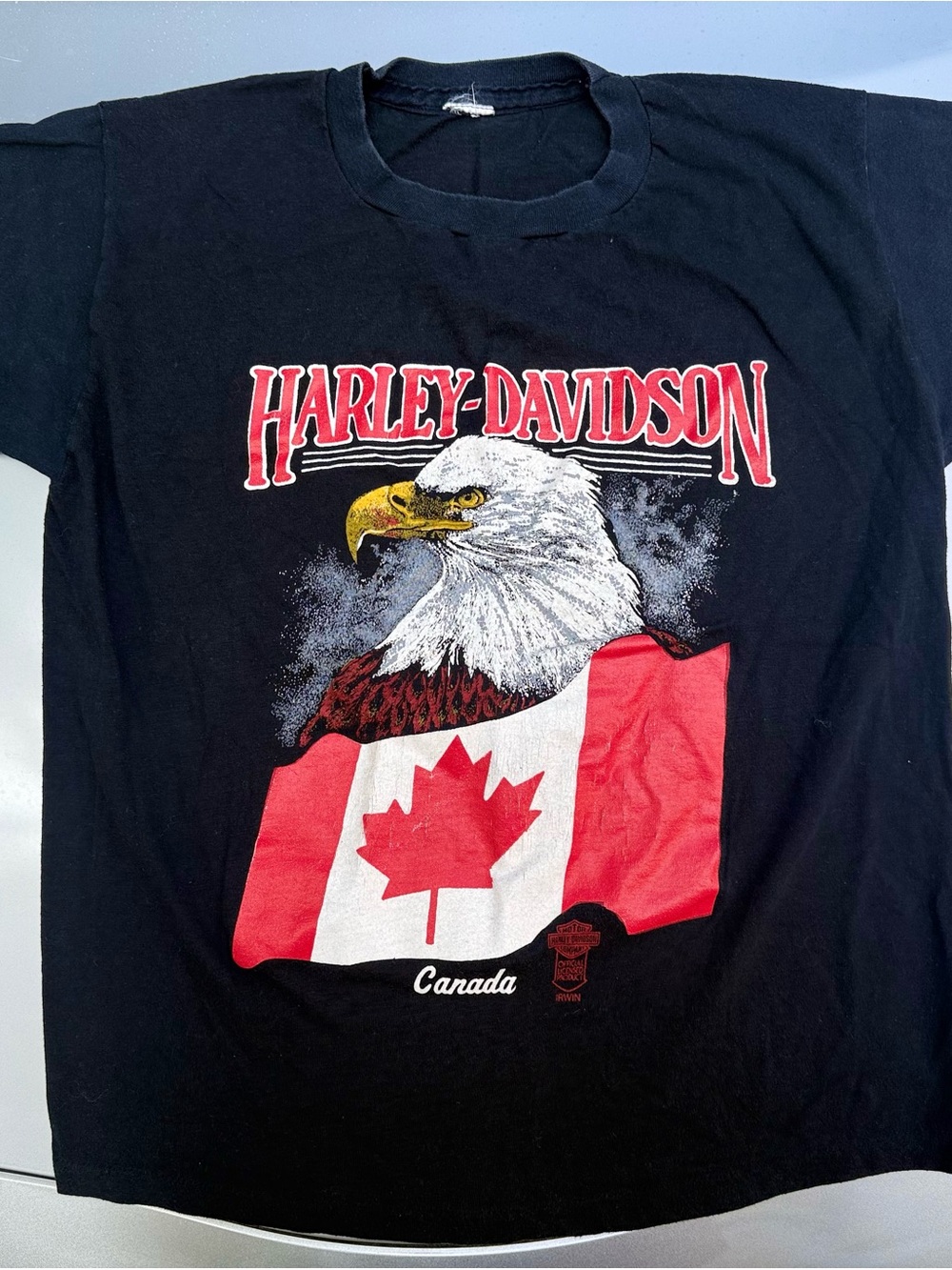 Harley-Davidson Black Tee with Eagle & Canadian Flag Graphic